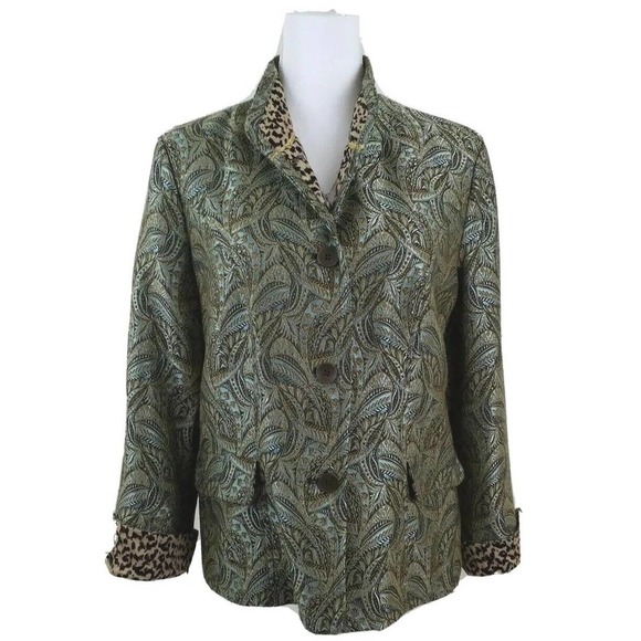 Chico's ~Woman Size 1 (S; 8) ~Blue/Brown w/Metallic Blazer Jacket, Fully Lined. - Picture 1 of 14